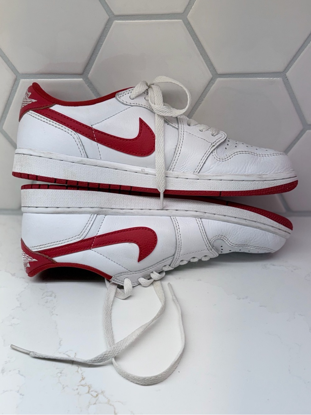 Nike Air Jordan 1 Low OG White “University Red" Leather Mens Size 8